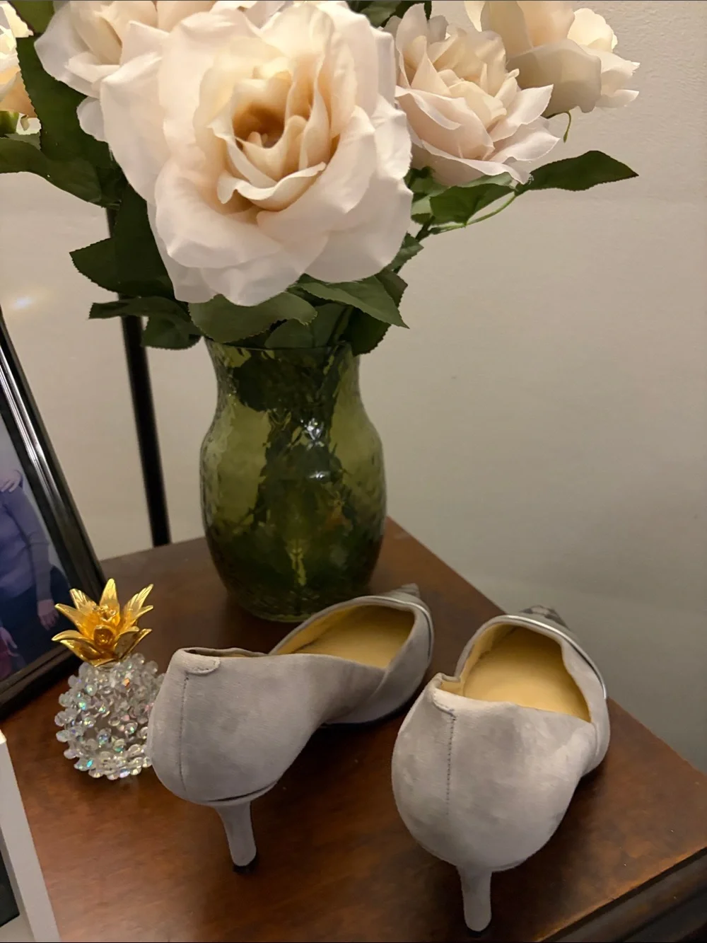 Ivanka Trump Gray Suede Pumps with Silver Strap and Snakeskin Toe Cap